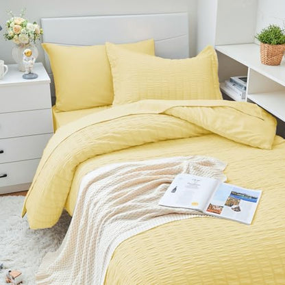 HYMOKEGE Yellow Twin XL Comforter Set Seersucker 5 Pieces, All Season Luxury Bed in a Bag for Bedroom, Bedding Set with Comforter, Sheets, Pillowcase & Sham