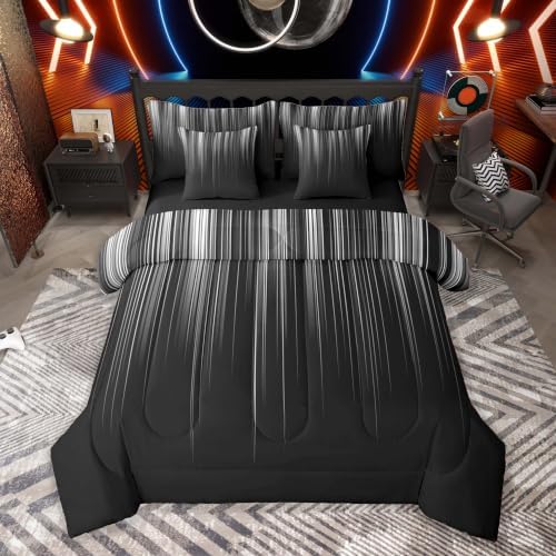 Feelyou Neon Grey Black Comforter Set with Sheets 7 Piece Full Size