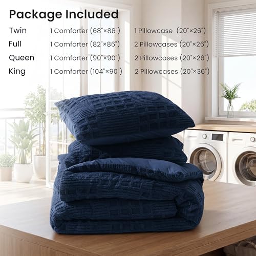EXQ Home Waffle Comforter Set Twin Size, 2 Pieces Bed Set,Navy Blue