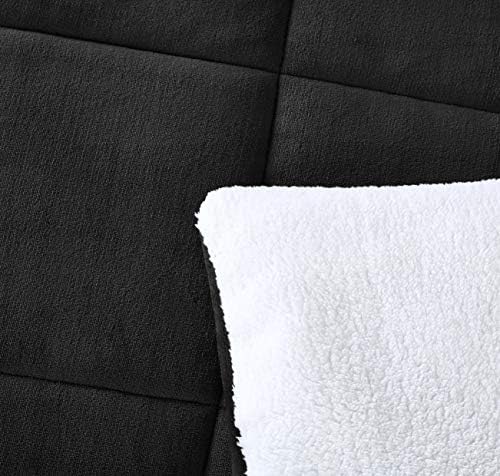 Chezmoi Collection 3-Piece Micromink Sherpa Reversible Down Alternative Comforter Set (King, Black)
