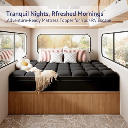 ELEMUSE RV Short Queen Black Mattress Topper, Pillow Top Mattress Pad