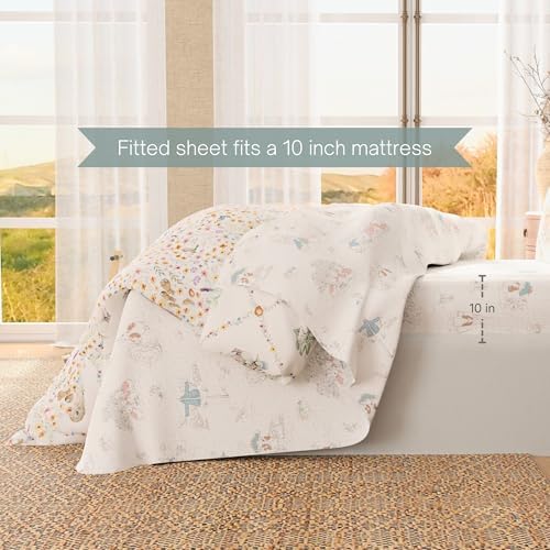 Peter Rabbit Book Bedding Set, Twin Size 5-Piece Super Soft Fluffy Reversible Comforter & Sheet Set with Sham, Spring Storybook Friends (100% Officially Licensed Product) by Franco Heritage