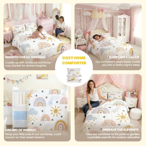 Erosebridal Girls Rainbow Bedding Set, Sun and Stars Comforter Set Full for Kids Boys Children Cartoon Cloud Bedding Comforters Girly Soft Microfiber Machine Washable Duvet Insert for Bedroom Decor