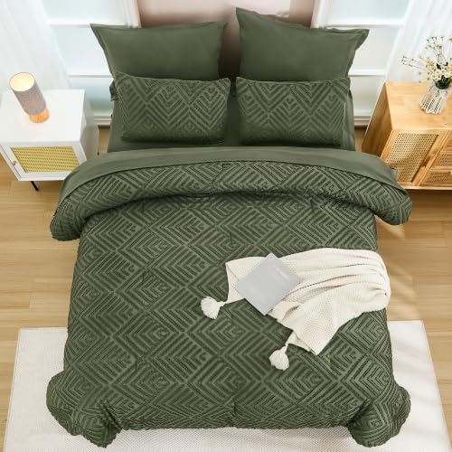 Andency Oversized Queen Comforter Set 7 Pieces, Olive Green