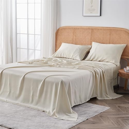 Sijo AiryWeight Tencel Sheet Set, 100% Lyocell Derived from Eucalyptus, Buttery Soft, Architectural Digest Best Cooling Sheets Winner - 4pc - 2 Pillowcases 1 Fitted 1 Top (Fog, Cal King)