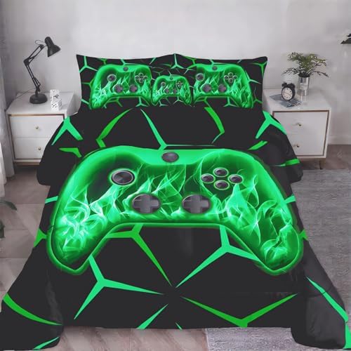 ZRNBAST Twin Size Bedding Set for Boys, 6 Pieces Green Gamer Comforter Set