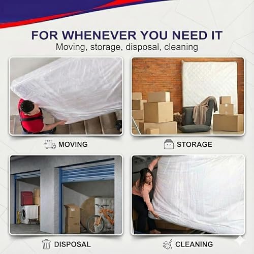 2 PK 4Mil Heavy Duty Twin XL/Twin/Full Mattress Bags for Moving,Clear Plastic Mattress Bags for Storage, Twin/Full Mattress Cover for Moving