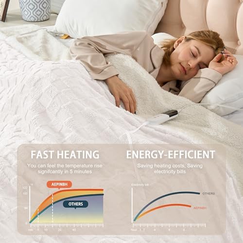 Heated Blanket Full 72" x 84", Checked Electric Blanket, Khaki