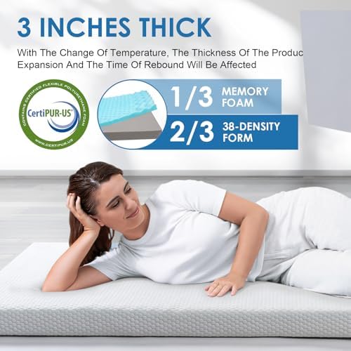 KingChii Memory Foam Camping Mattress, Portable Roll Up Sleeping Pad for Road Trip, Floor Mat Roll Up Futon Mattress for Guests Sleepoverr
