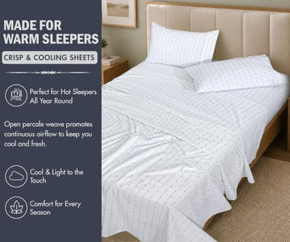 ZOYER 100% Cotton Sheets – King Size Percale Bedding, Cooling & Breathable, Durable with a Crisp, Soft & Comfortable Feel, 16" Deep Pocket, 4-Piece Set, Doted Bud