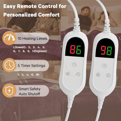 Heated Electric Blanket King Size, Dual Control 90" x 100", Lavender