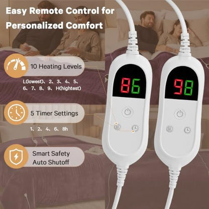 Heated Electric Blanket King Size, Dual Control 90" x 100", Lavender