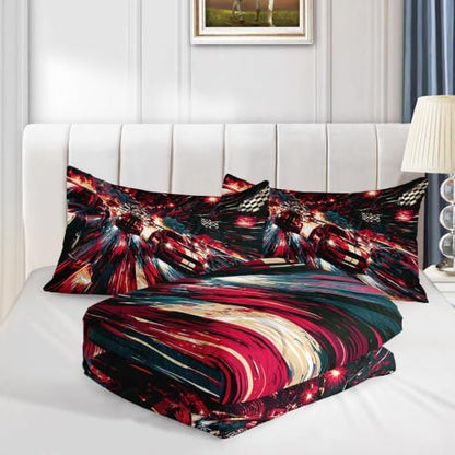 AILONEN Full Comforter Set 3 Piece, Red Motorsport Motion Abstract, Smooth Microfiber Down Alternative Quilt with 2 Pillowcases for Contemporary Guest Room