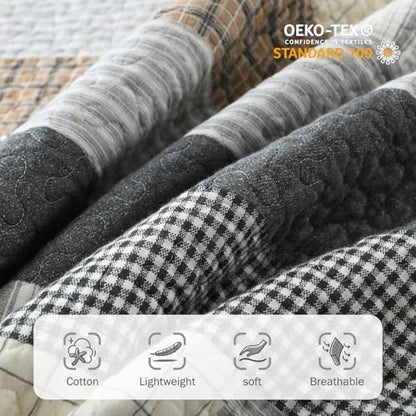 Y-PLWOMEN 100% Cotton Quilts Queen Size Farmhouse Striped 3-Pieces Bedding