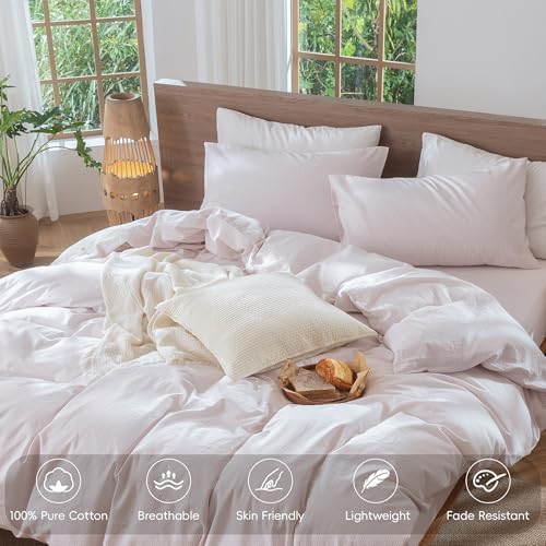 MooMee Striped Duvet Cover Set 100% Washed Cotton Linen Like Full