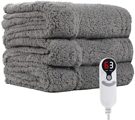 Eydna Electric Heated Blanket Throw Size 50"×60" with 9 Heating Levels & 1-10 Hs auto Off, Heating Throw Double Sided Sherpa, Energy Efficient, Machine Washable, Sofa & Office, Light Gray