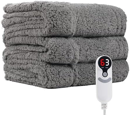Eydna Electric Heated Blanket Throw Size 50"×60" with 9 Heating Levels & 1-10 Hs auto Off, Heating Throw Double Sided Sherpa, Energy Efficient, Machine Washable, Sofa & Office, Light Gray