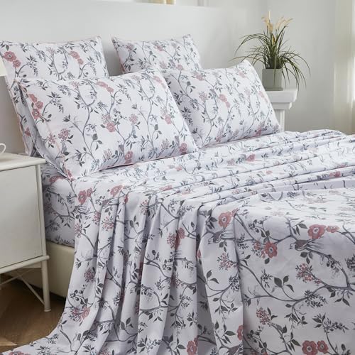 FADFAY Sheets Set Twin Rustic Bird Floral Bed Sheets Set Vintage Botanical Bedding Shabby Branches Leaves Bedding Collections 100% Egyptian Cotton Breathable Soft 17.7" Deep Pocket 4Pcs, Twin Size