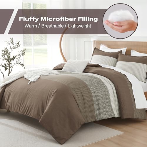 Litanika Coffee Oversized King Comforter Set - 3 Pieces Stripe Bed Set