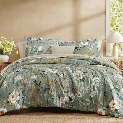 Oversized Queen Comforter Set- 7 Pieces Bed in a Bag Queen Floral Bedding