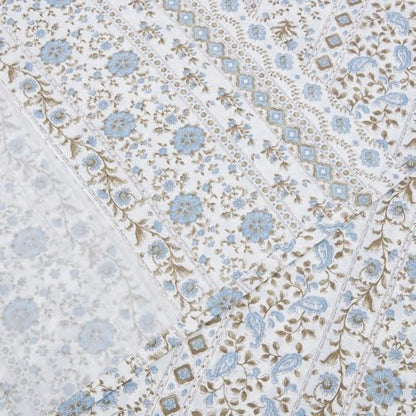 DAUAOTO Queen Size Printed Sheets Set, 100% Cotton Bedding Sets, Up to 14" Deep Mattress, Vintage Cottagecore Pattern Bedlinen Set, Flower Blue