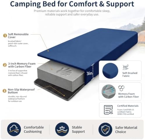 CYMULA Memory Foam Camping Mattress Pad,Sleeping Pad for Camping,Non-Slip Bottom Floor Car Mattress Bed with Retaining Portable Roll up Mattress Pad Mat for Travel Truck Guest Bed Tent
