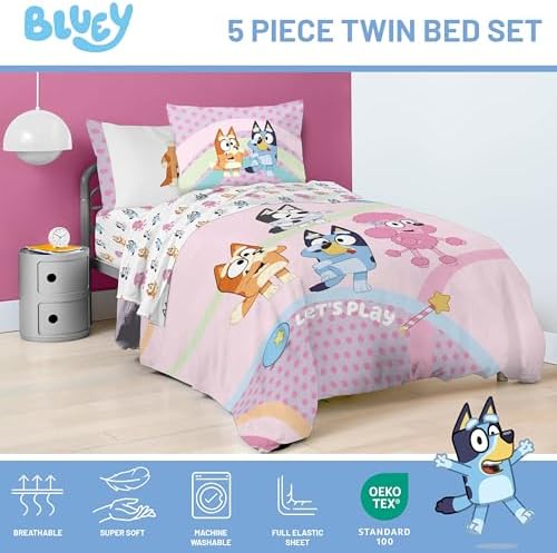 Bluey Bingo Twin Comforter Set 5 Piece Kids Bedding for Girls, Pink