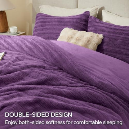 BEDELITE Faux Fur King Size Comforter Set, Fluffy Bed Set, Purple