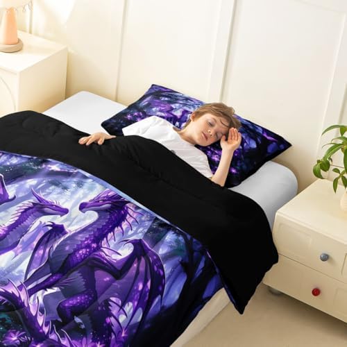 Feelyou Dragon Bedding Set Soft for Boys Girls, Magical Beast Comforter Set King Size Jungle Duvet Quilt Microfiber Wild Animal Bedroom Decor Fantasy Animal 3 Pcs with 2 Pillow Cases