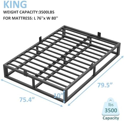 Bilily 10 Inch King Bed Frame with Steel Slat Support,Low Profile King Metal Platform Bed Frame Support Mattress Foundation,Heavy Duty,No Box Spring Needed,Easy Assembly,Noise Free