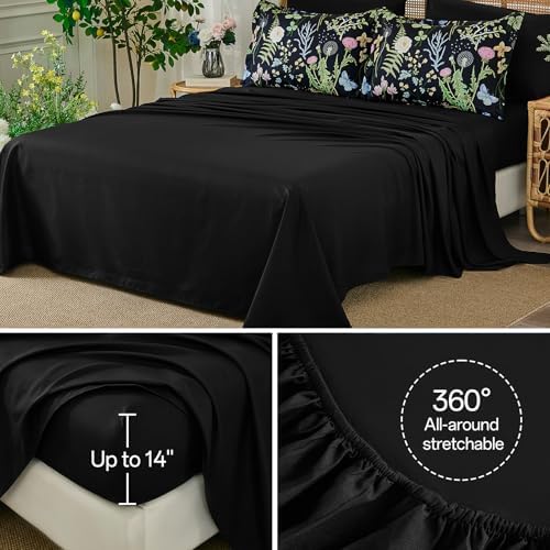 Twin Comforter Set Floral, 5 Piece Bed in a Bag Black Green Bedding Set