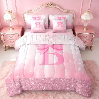 Feelyou Kids Pink Bowknot 7 Pieces Bedding Set King Size for Boys Girls