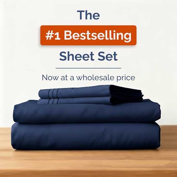 Bulk Case Pack of 16 Sheet Sets - (16) Complete Full Size Sheet Sets w/ Deep Pockets - Wholesale Bulk Bedding for Hotels, Spas & Airbnbs - Breathable, Cooling, Soft & Wrinkle Free - (Full, Navy Blue)