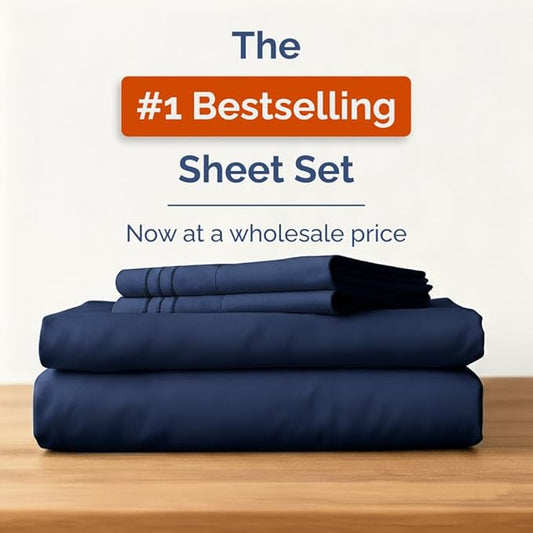 Bulk Case Pack of 16 Sheet Sets - (16) Complete Full Size Sheet Sets w/ Deep Pockets - Wholesale Bulk Bedding for Hotels, Spas & Airbnbs - Breathable, Cooling, Soft & Wrinkle Free - (Full, Navy Blue)