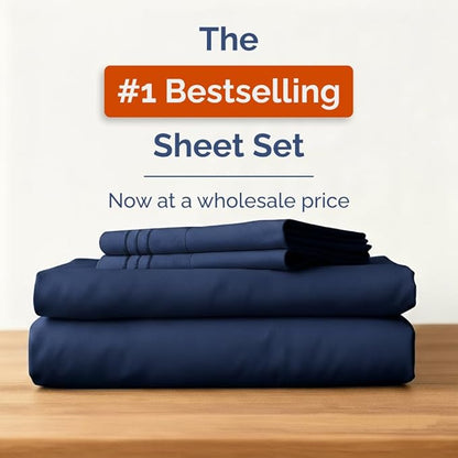 Bulk Case Pack of 12 Sheet Sets - (12) Complete Cal King Size Sheet Sets w/ Deep Pockets - Wholesale Bulk Bedding for Hotels, Spas & Airbnbs - Breathable, Soft & Wrinkle Free - (Cal King, Navy Blue)