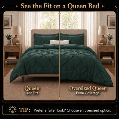 CozyLux Queen Comforter Set Forest Green, 7 Pieces Pintuck Bed in a Bag