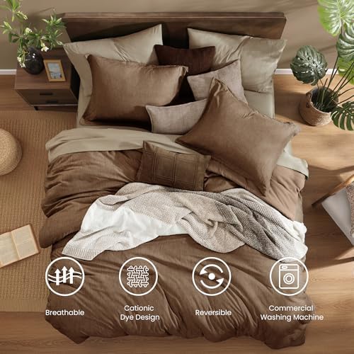 Monbix California King Comforter Set 7 Pieces Brown Bed in a Bag