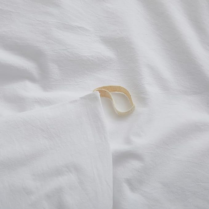 100% Washed Cotton Duvet Cover Set, Linen Like Natural Bedding Set with Zipper Closure (No Comforter), 104x98 Inches, Cal King, White