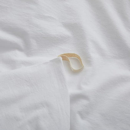 100% Washed Cotton Duvet Cover Queen Size, White Linen Like Breathable Natural Bedding Set (No Comforter), 90x90 Inches