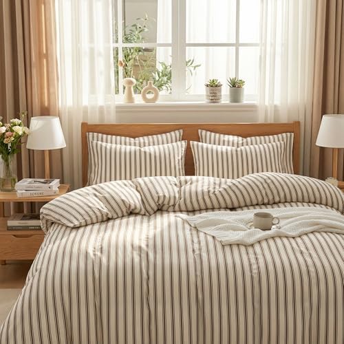 Nayoroom Brown Striped Comforter Set Queen Mocha Stripe Bedding