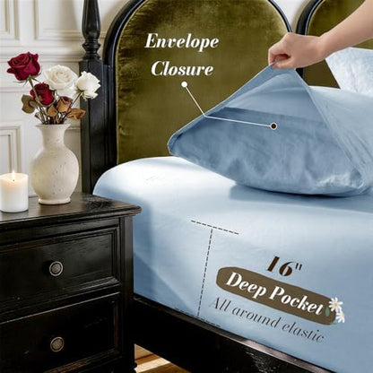 SONORO KATE 100% French Linen Queen Size Sheets Set,Natural Flax Bedding