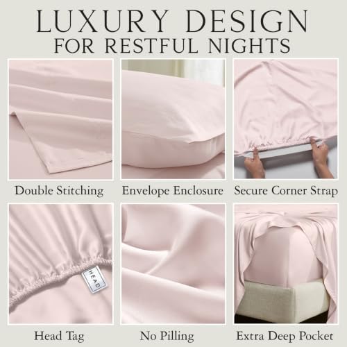 KARISSA MAE 6 Piece Luxury Bamboo Viscose King Sheet Set, 4 Pillowcases