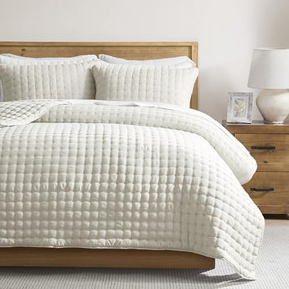 WDCOZY Cloud Soft Quilt Set, Queen Size, Ivory, 3 Pieces 90x90 inches