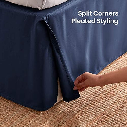 SLEEP ZONE Pleated Bed Skirts Queen Size, 15 inch Tailored Drop Easy Fit Bedskirt, Anti-Static, Fade Resistant (Queen, Navy Blue)