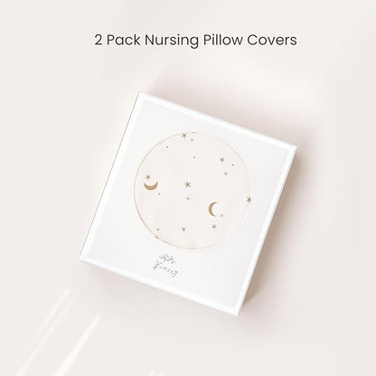 Konssy 2 Pack Nursing Pillow Covers, Stretchy and Soft Nursing Cover for Breastfeeding Pillows, Pillow Slipcover for Baby Girls Boys Newborn (Moon,Coffee Check)