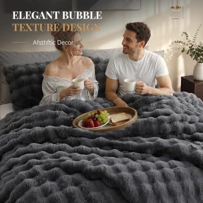 Smoofy Fluffy Faux Rabbit Fur Bubble Comforter Twin Size - Dark Grey