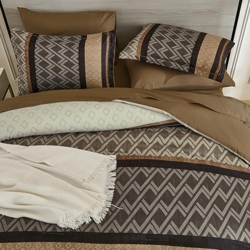 Cottolester Brown Comforter Set Full Size,Fall Striped Bed in a Bag