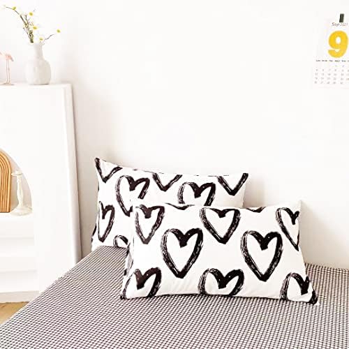 Wellboo Love Comforter Sets King Black and White Bedding Comforters Cotton Women Girls Heart Shaped Bed Quilts Brush Ink Love Pattern Quilts Adults Girls Modern Kawaii Black White Dorm Comforters