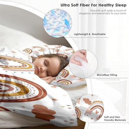Pamnest Comforter Set Queen Size, Boho Rainbow Pink Soft 3 Pcs Bedding for Kids and Adults, Love Colorful Nursery Comforter Set with 2 Pillowcases, for Bedroom Bed Decor