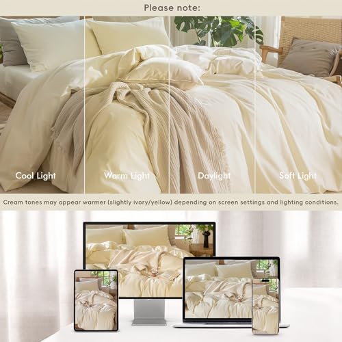 MooMee Duvet Cover Set 100% Washed Cotton Linen Like Oversized Queen